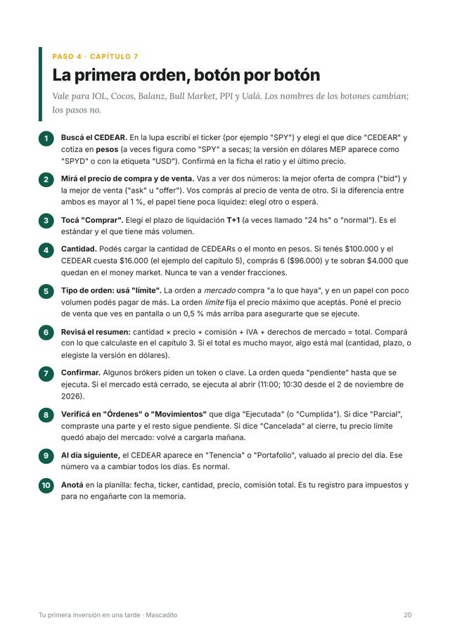 Página del capítulo 7: la primera orden, botón por botón