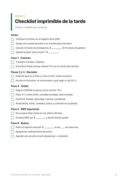 Página: checklist imprimible de la tarde